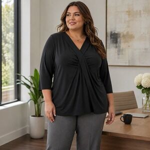 Lane Bryant Black Surplice Blouse Stretch Knit 3/4 Sleeve Top Women's Size 18/20